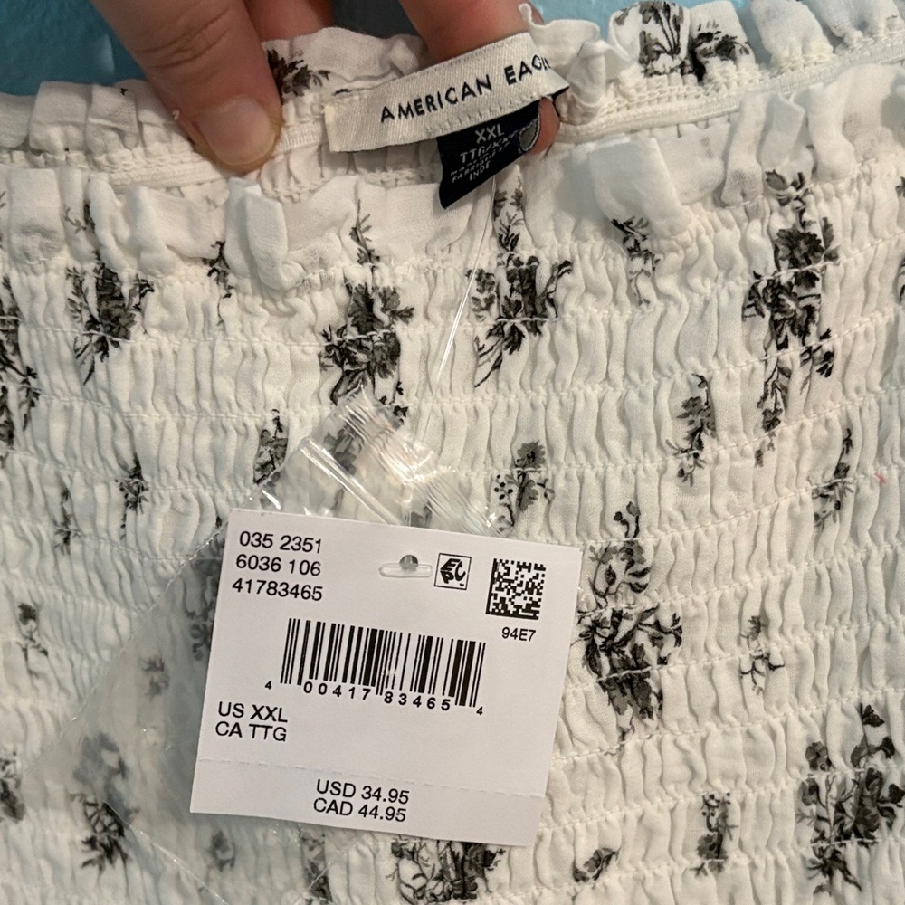 NWT American Eagle Tube or strap Floral White Smocked Top - Picture 2 of 5